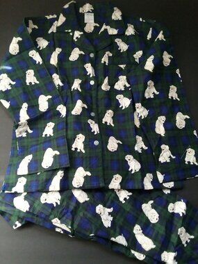 Cute Maltese Dog Puppy Tartan Plaid 100% Cotton Flannel Pajamas Set Women's Smal